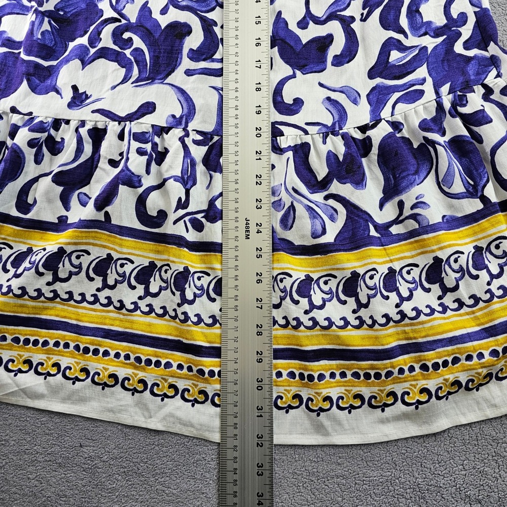 Mlle Gabrielle Tiered Broomstick Maxi Skirt Women M White Blue Floral Drawstring - Picture 3 of 10